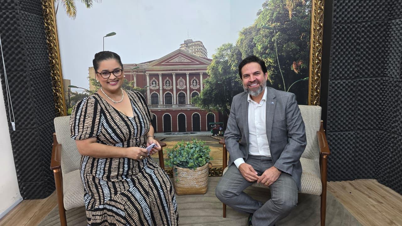 A jornalista e presidente da Fundação Rádio e TV Alepa, Haynna Hálex e  o  superintendente do Sebrae/PA, Rubens Magno, o destaque dessa edição do Programa.,